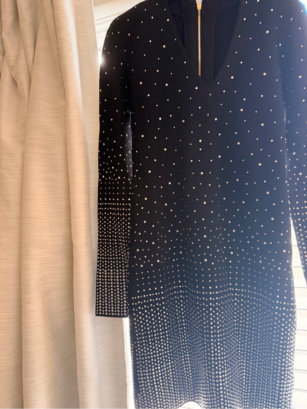 Black Long-Sleeve Studded V-Neck Dress